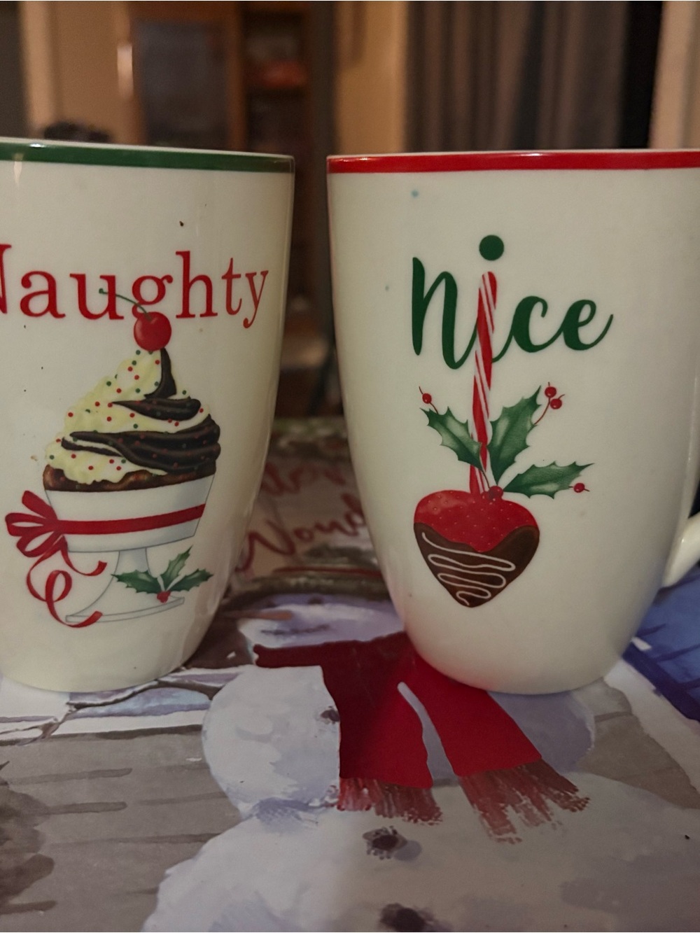 Lenox Holiday 'Nice' & 'Naughty' Ceramic Mug Pair - Red and Green Accents